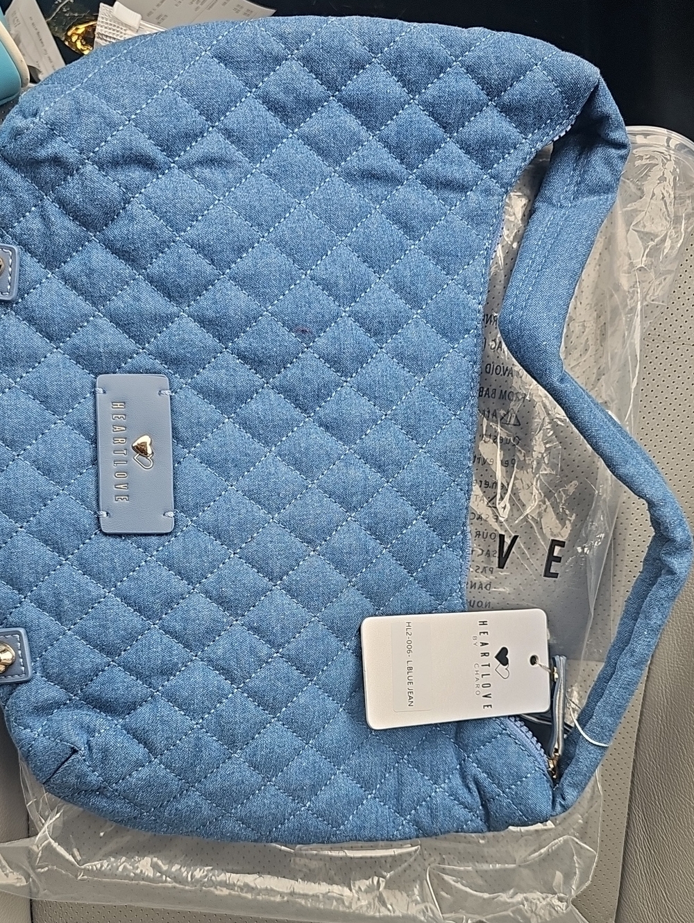 Heartlove Quilted Denim Shoulder Bag - Light Blue
